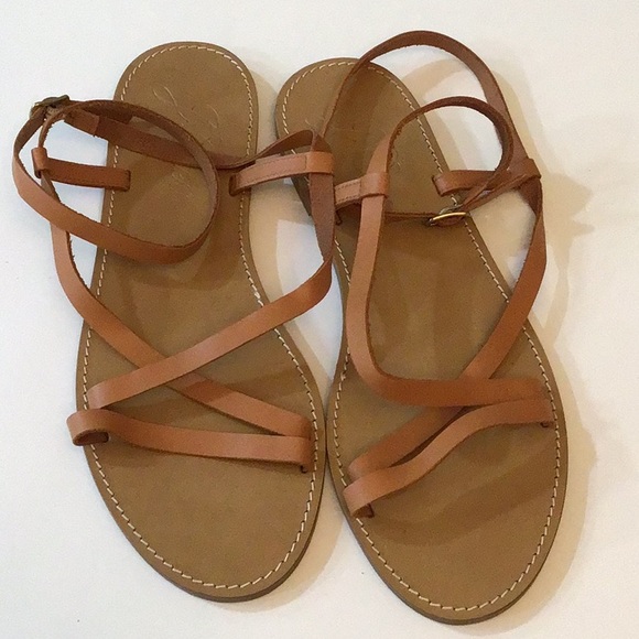 J. Crew Vachetta Brown Tan 100% Leather Buckle Strappy Flat Sandal Size … - Picture 2 of 7